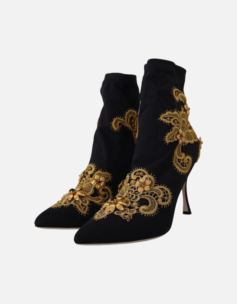 Leather Lace-Up Ankle Boots Women - Gold Black