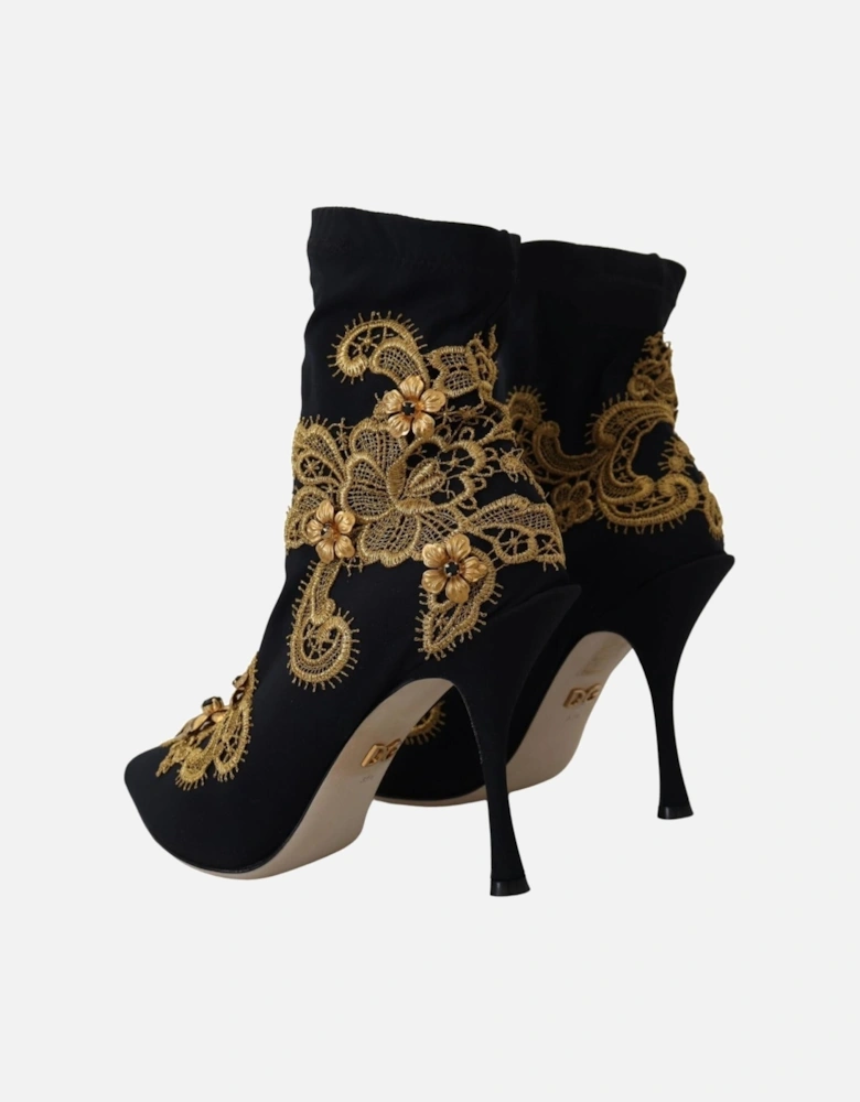 Leather Lace-Up Ankle Boots Women - Gold Black