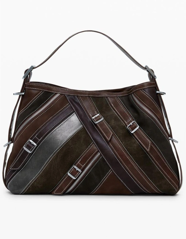 Leather Quilted Crossbody Bag with Chain Strap Women - Brown Handbags