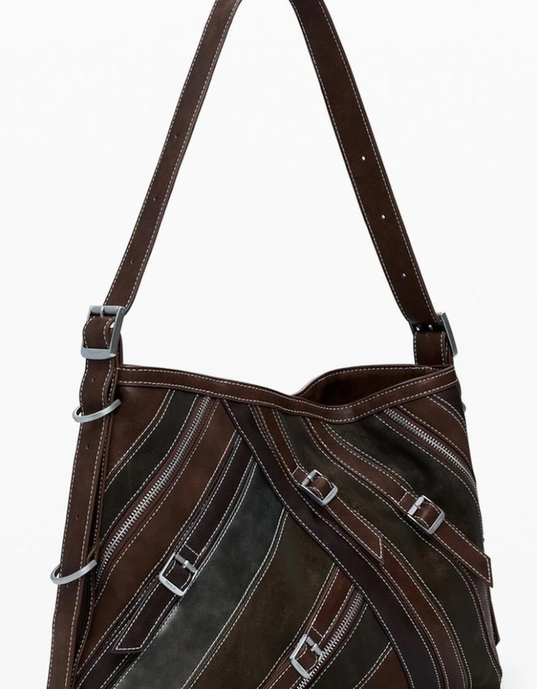Leather Quilted Crossbody Bag with Chain Strap Women - Brown Handbags
