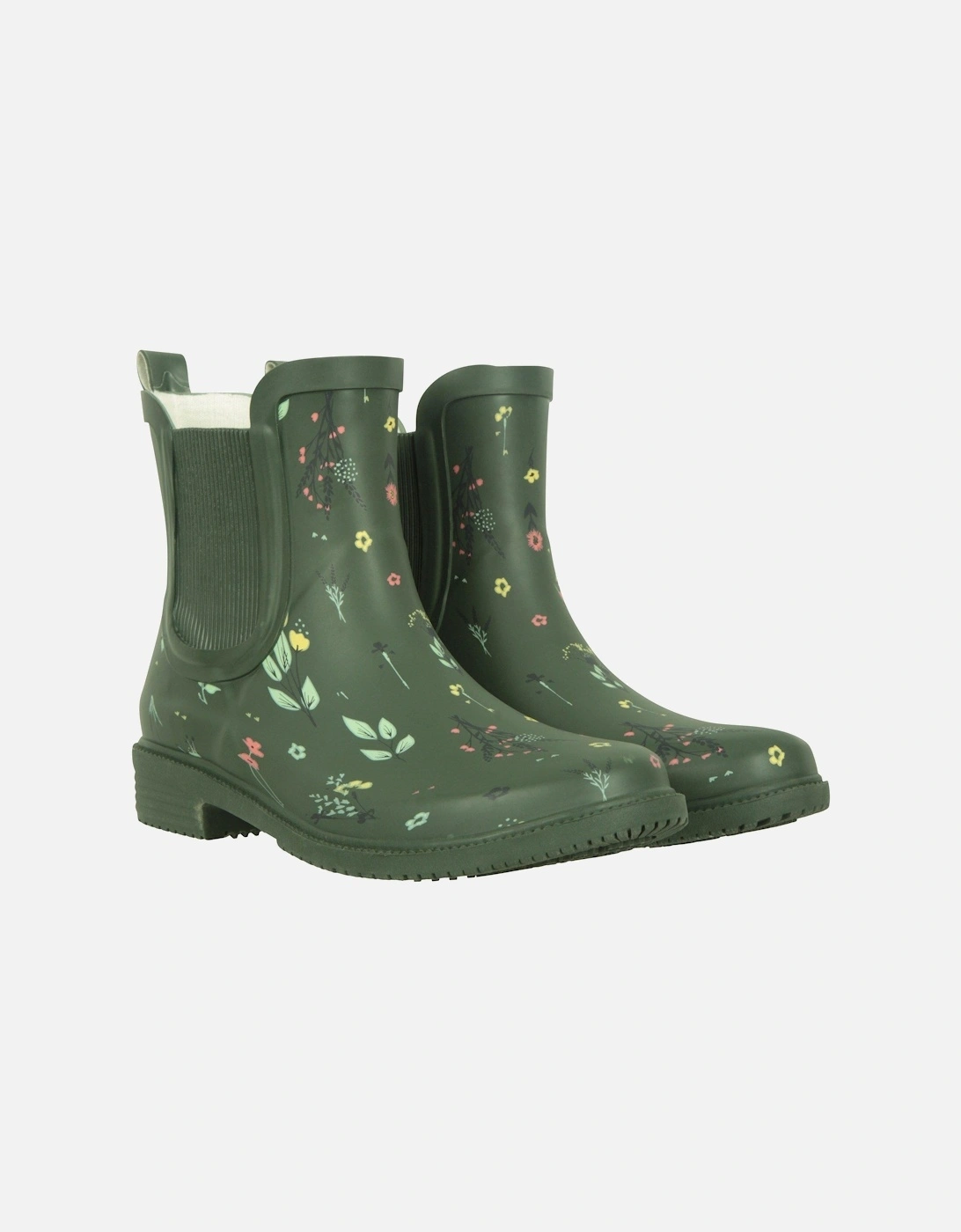 Womens/Ladies Flowers Rubber Ankle Wellington Boots, 2 of 1