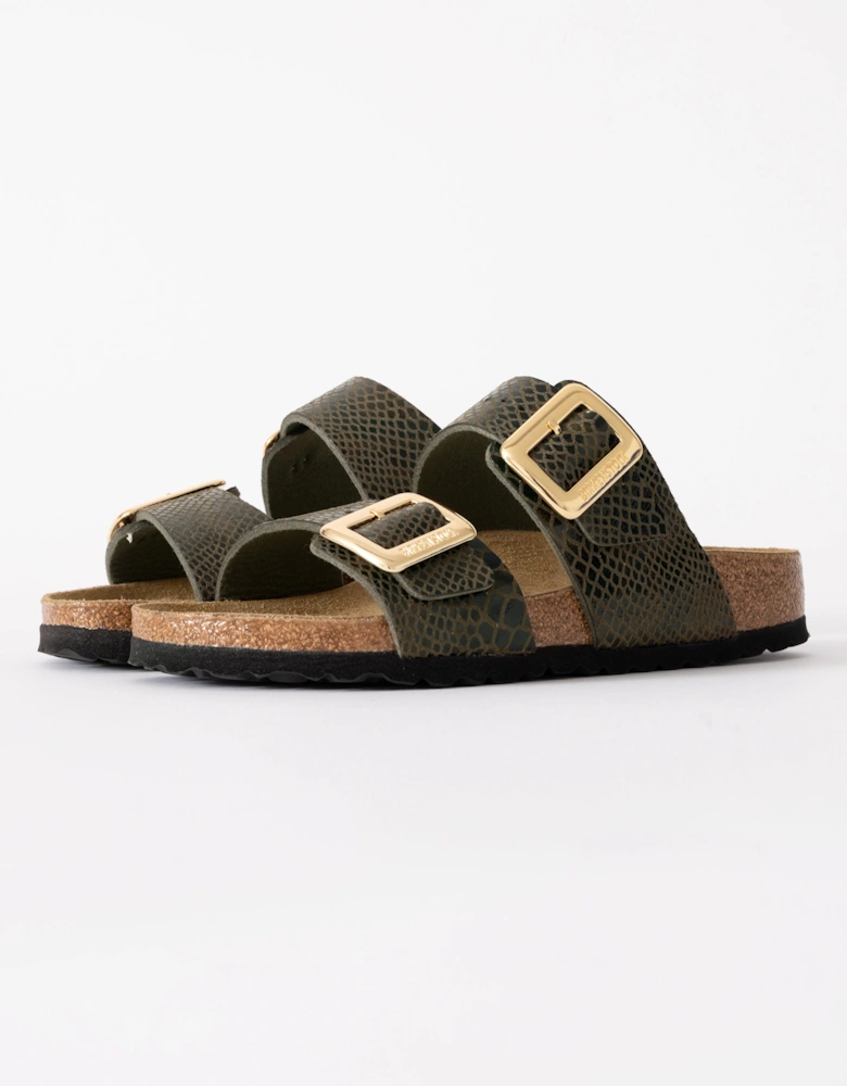 Sydney Big Buckle Synthetic Womens Sandals - Shiny Snake Sage