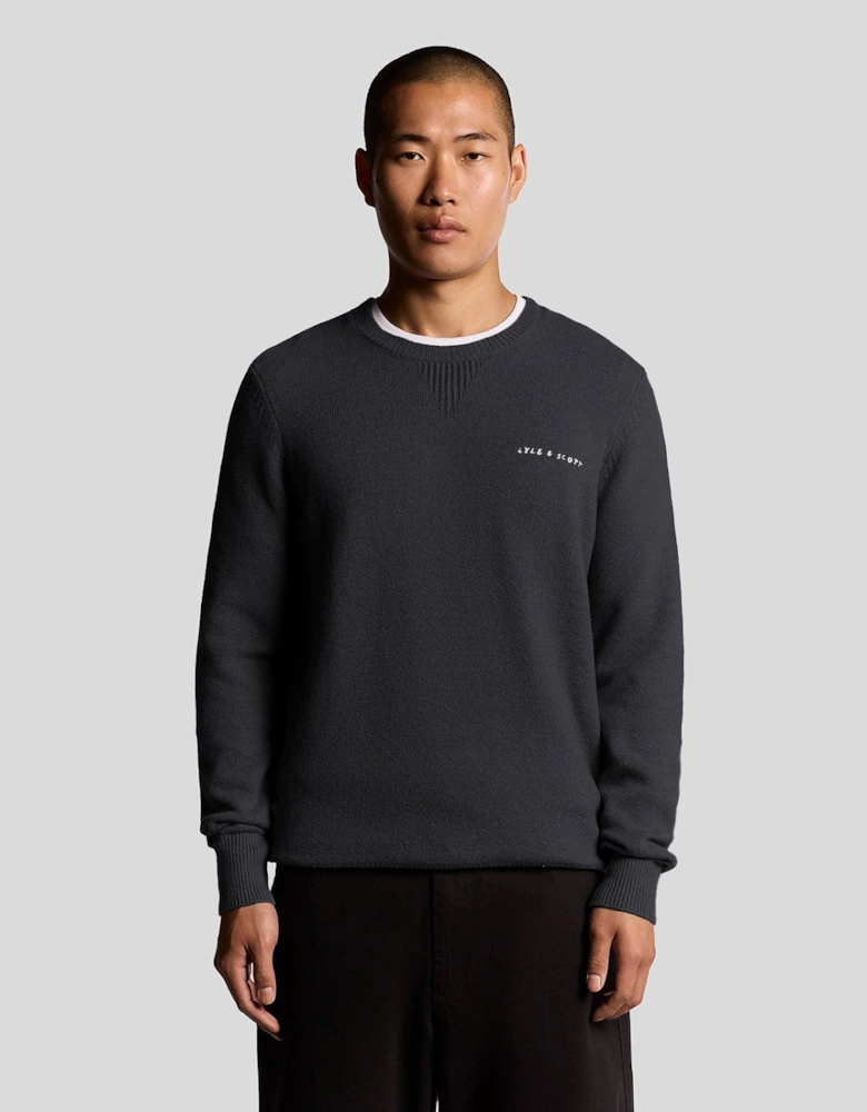 Knitted Script Crew Neck Jumper