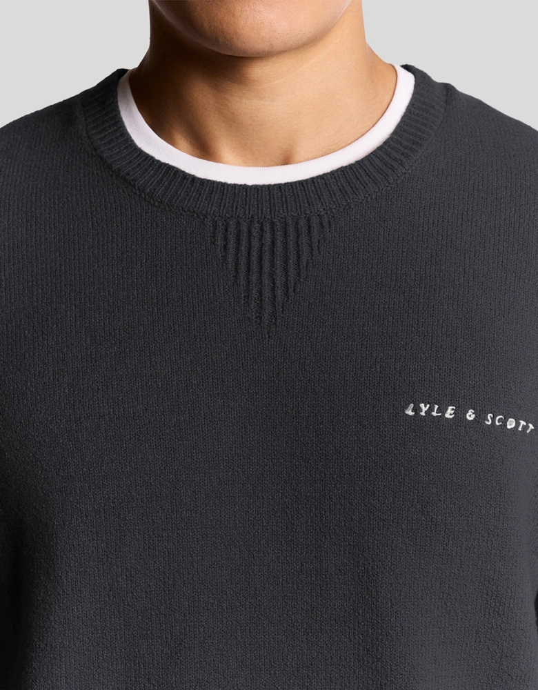 Knitted Script Crew Neck Jumper