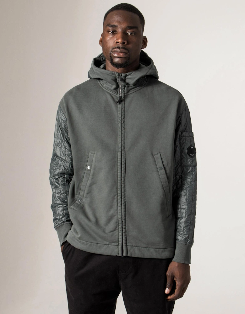 Diagonal Raised Fleece Full Zip Hooded Sweatshirt