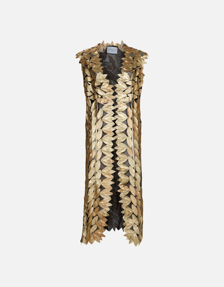 Long Gold Leaf Leather Gilet