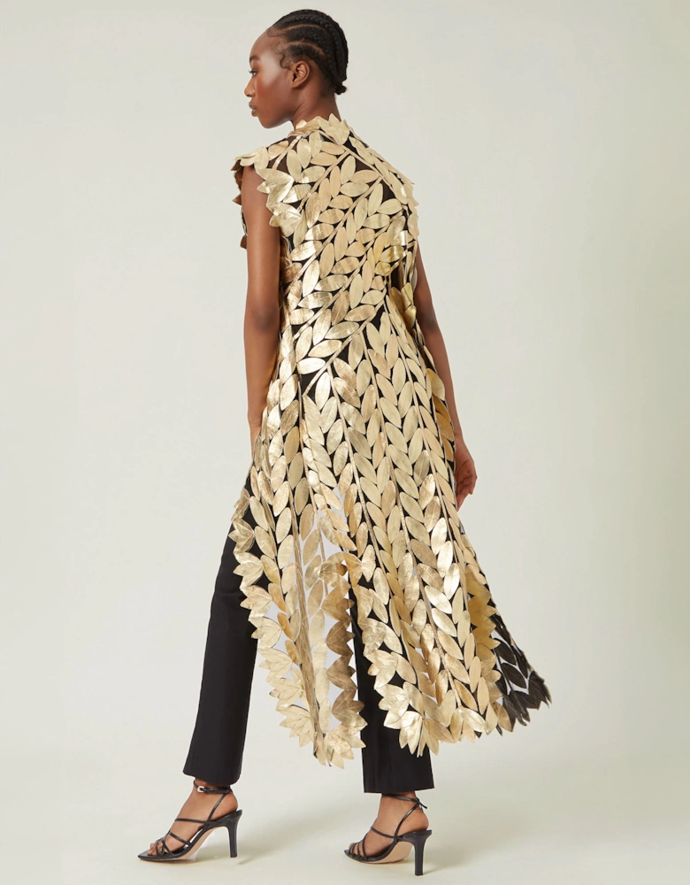 Long Gold Leaf Leather Gilet