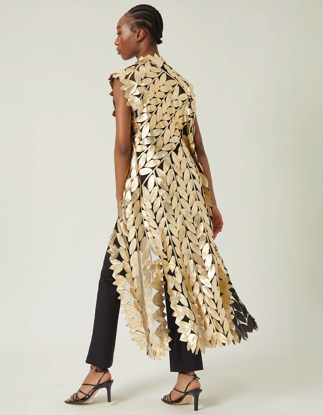 Long Gold Leaf Leather Gilet