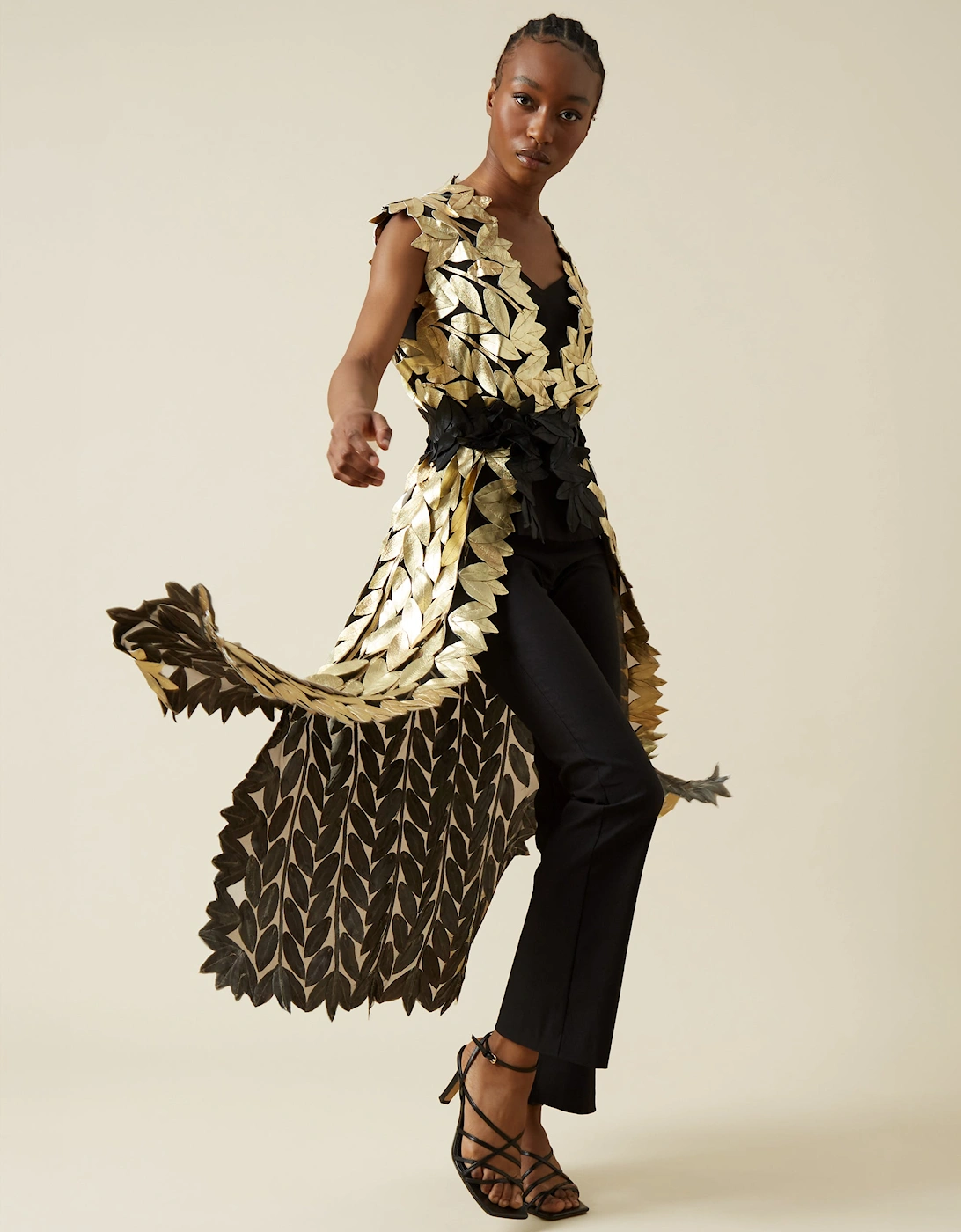 Long Gold Leaf Leather Gilet