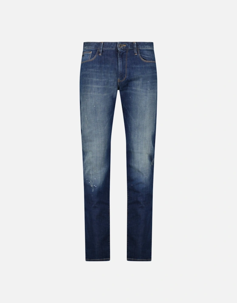 J06 Slim Fit 5 Pocket Paint Splatter Jeans Blue
