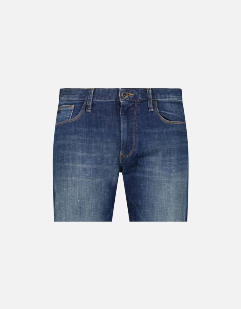 J06 Slim Fit 5 Pocket Paint Splatter Jeans Blue
