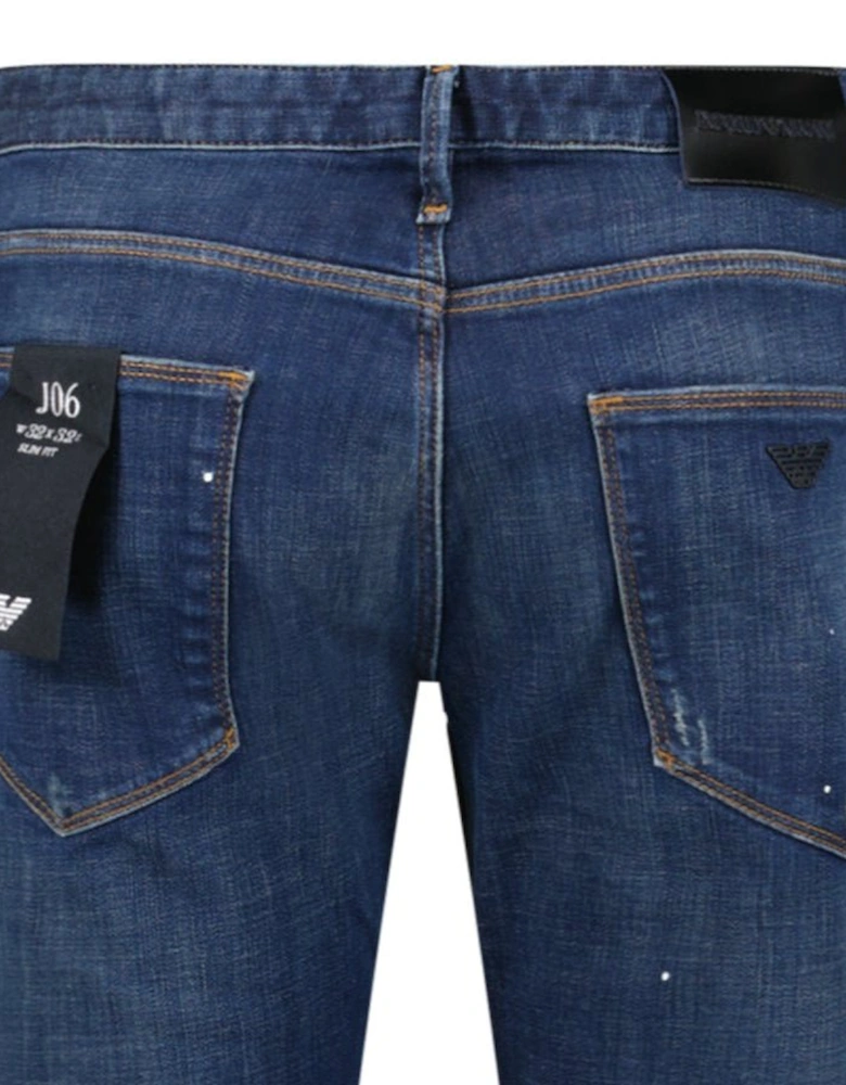J06 Slim Fit 5 Pocket Paint Splatter Jeans Blue