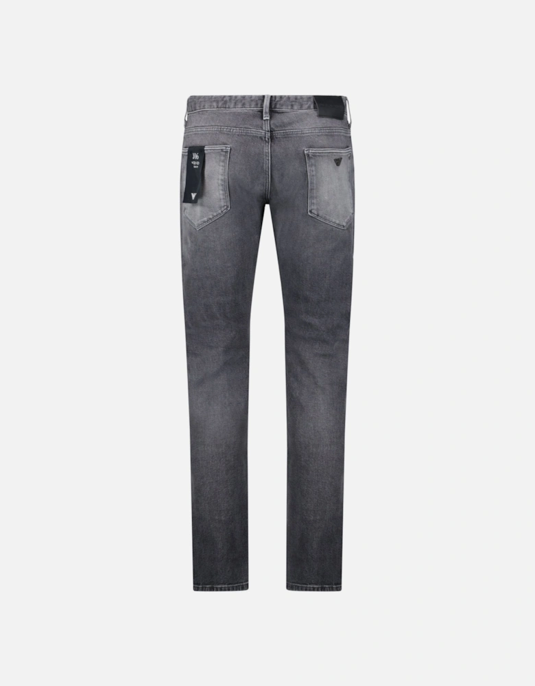 J06 Slim Fit 5 Pocket Silver Eagle Black Belt Patch Jeans Grey