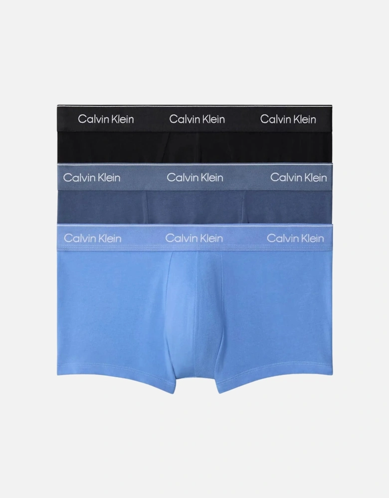 3-Pack Icon Cotton Stretch Low-Rise Boxer Trunks, Black/Glacier/Bluebell