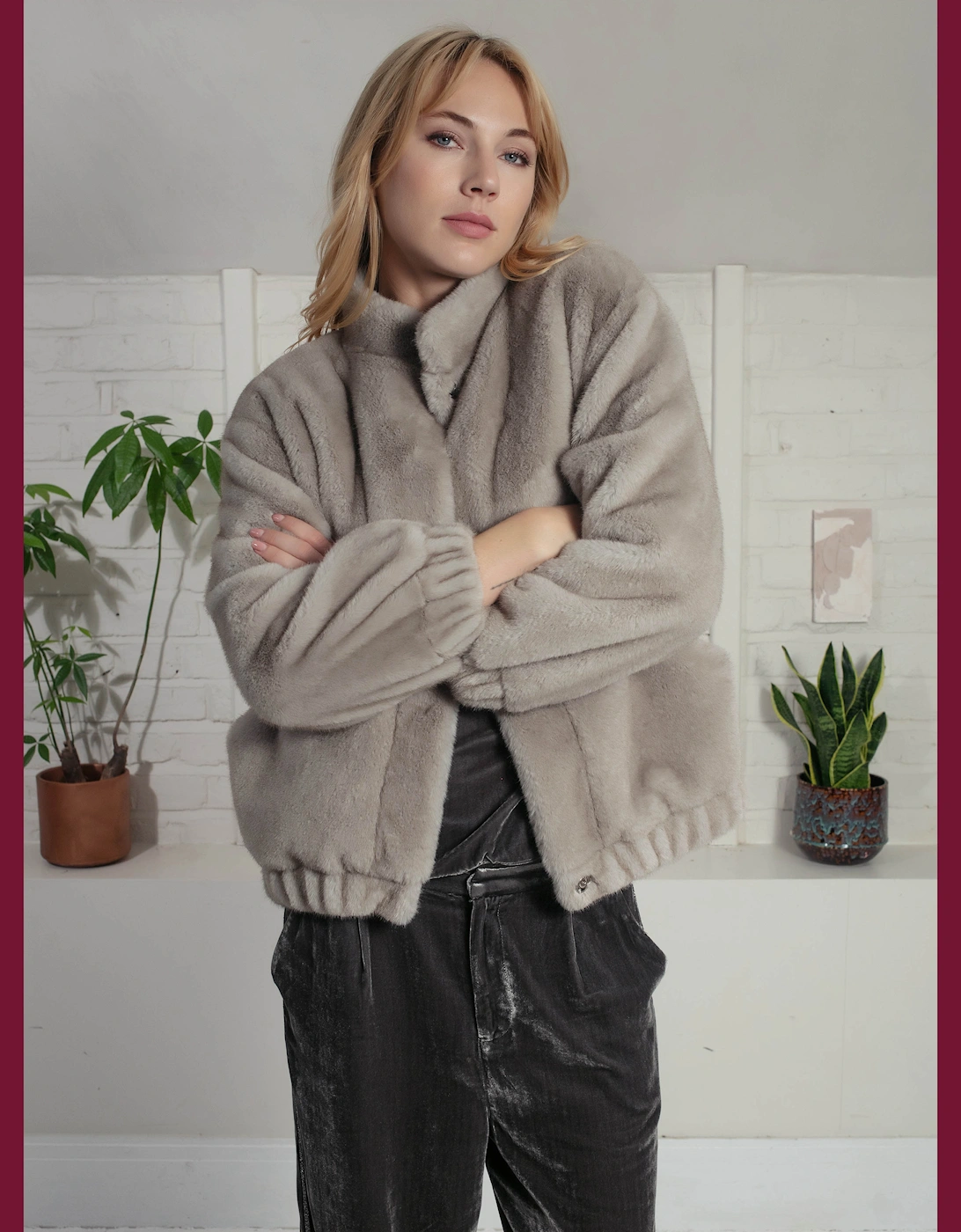 Aubrey Faux Fur Jacket In Grey