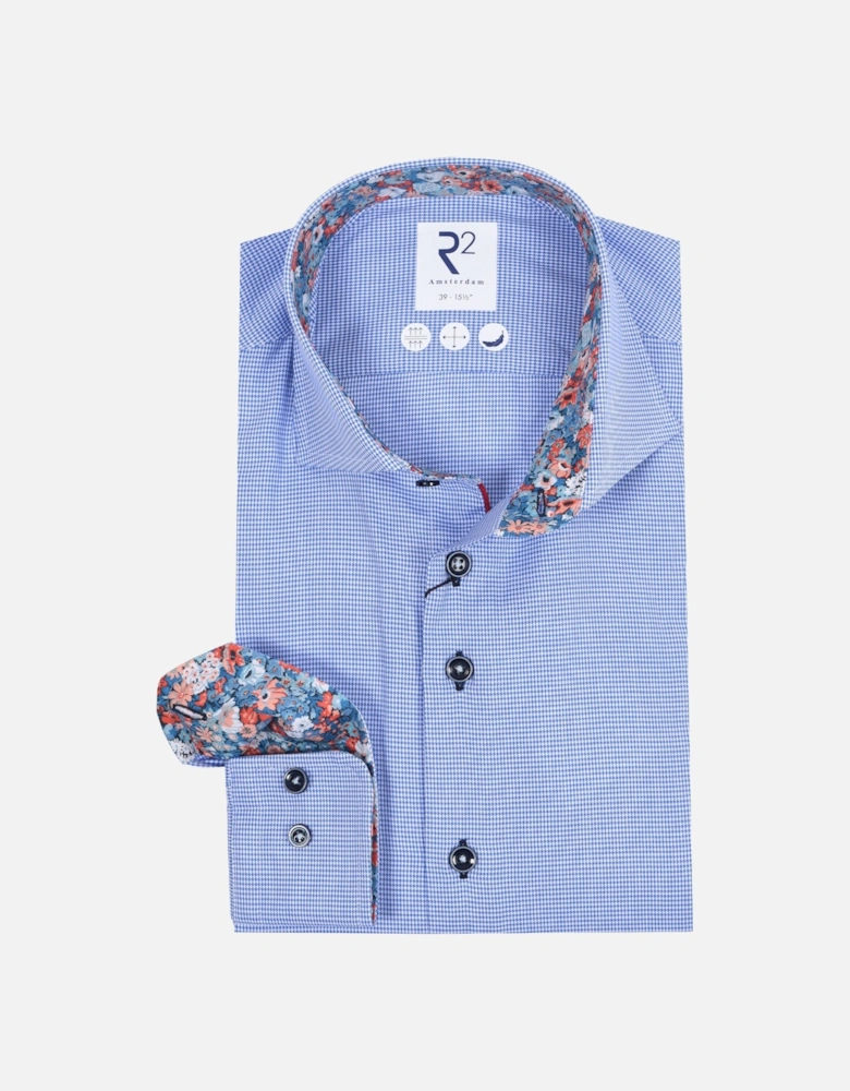 Long Sleeved Cut Away Collar Shirt Blue Check