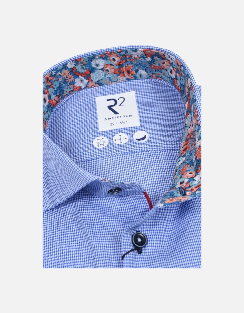 Long Sleeved Cut Away Collar Shirt Blue Check