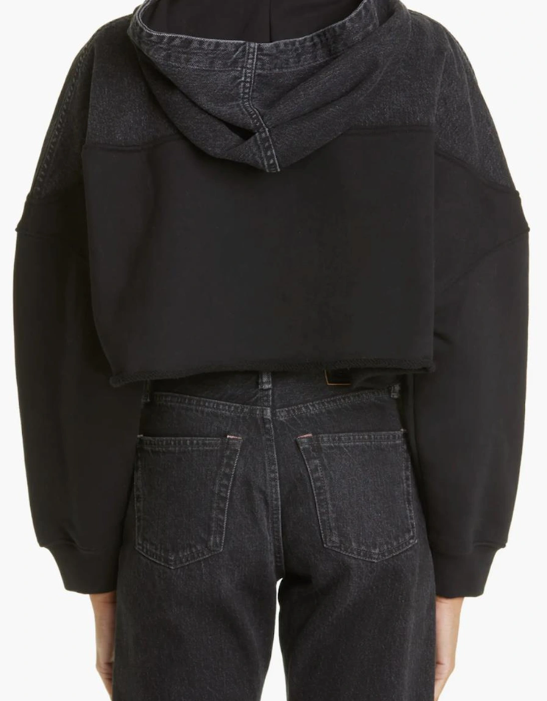 WOMENS HYBRID CROPPED ZIP UP HOODIE SATIN BLACK