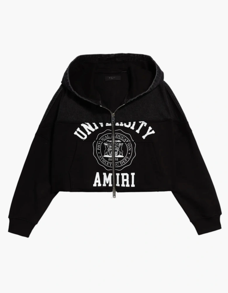 WOMENS HYBRID CROPPED ZIP UP HOODIE SATIN BLACK