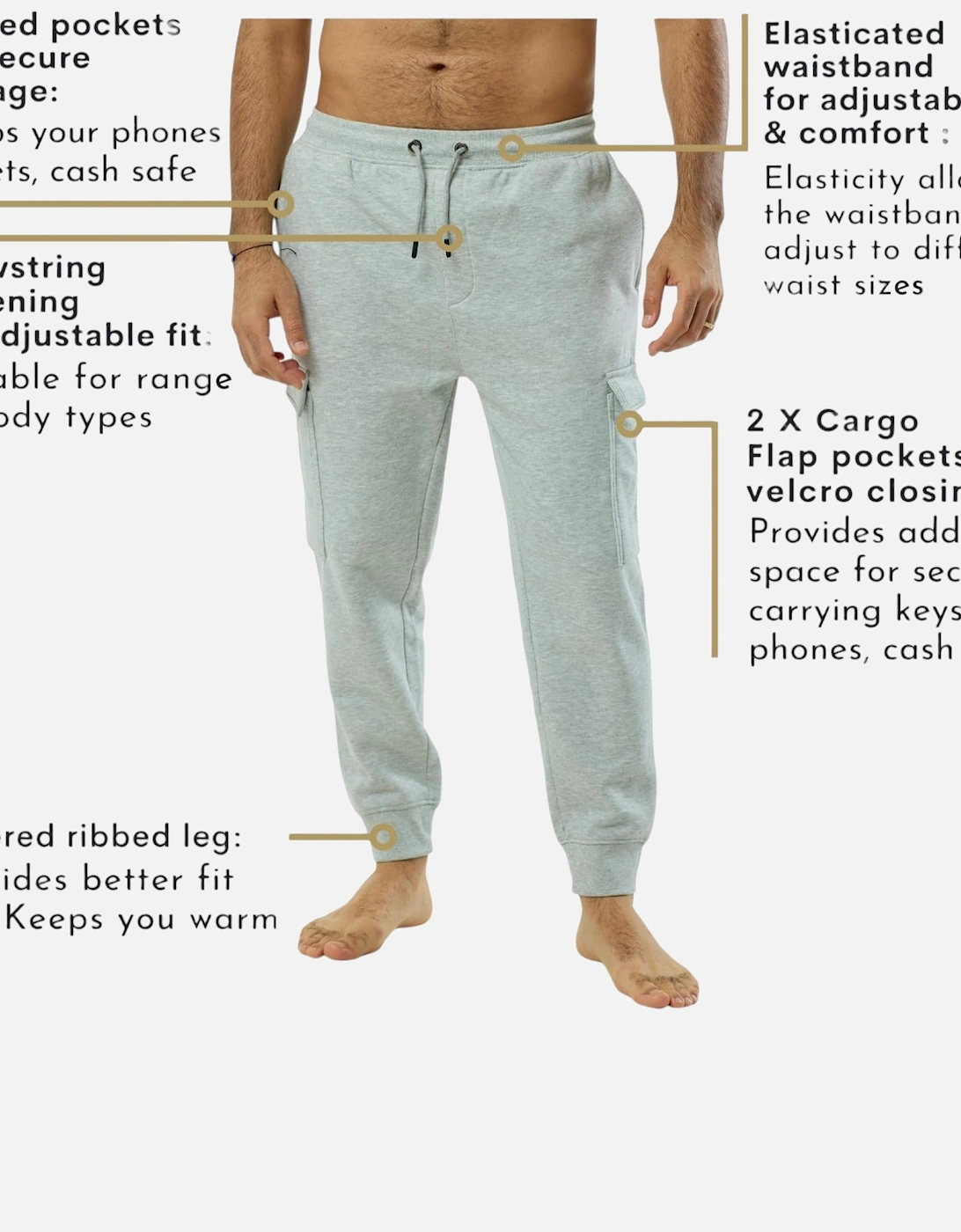 Mens Cargo Joggers Zip Pockets Fleece Gym Trousers Cotton Bottom Track Pants New