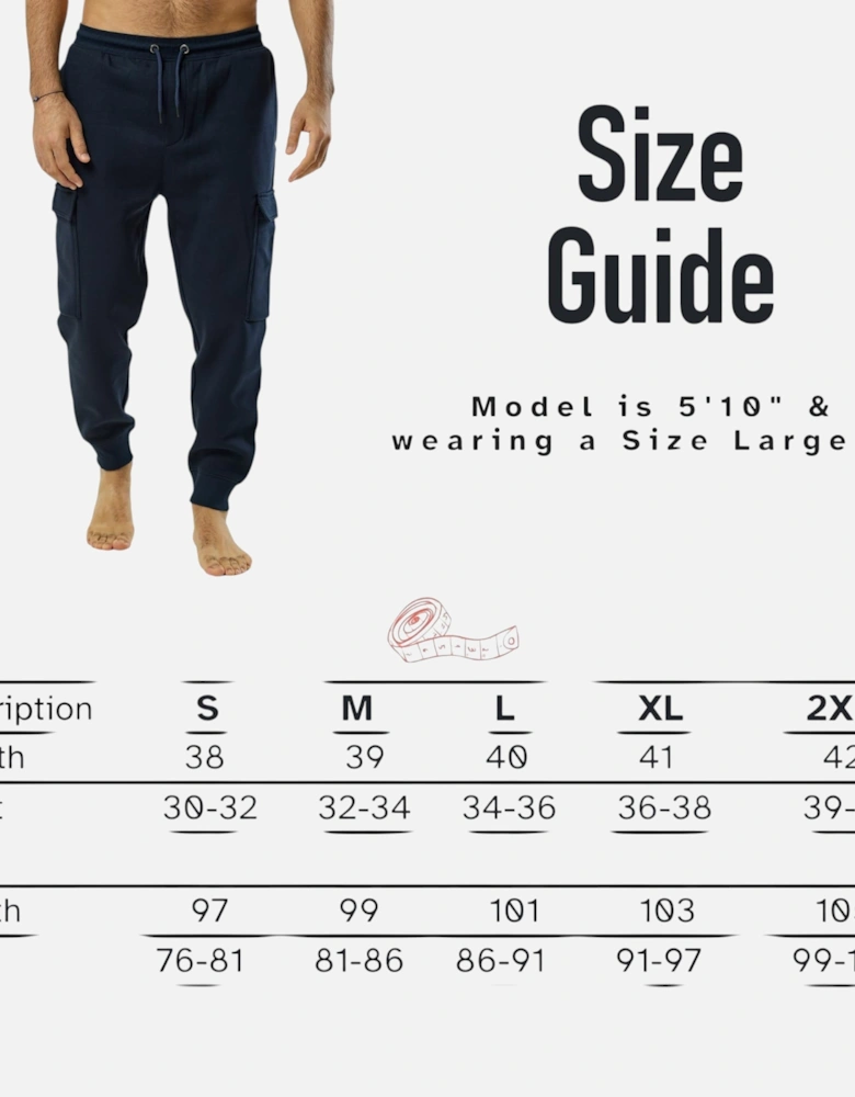 Mens Cargo Joggers Zip Pockets Fleece Gym Trousers Cotton Bottom Track Pants New