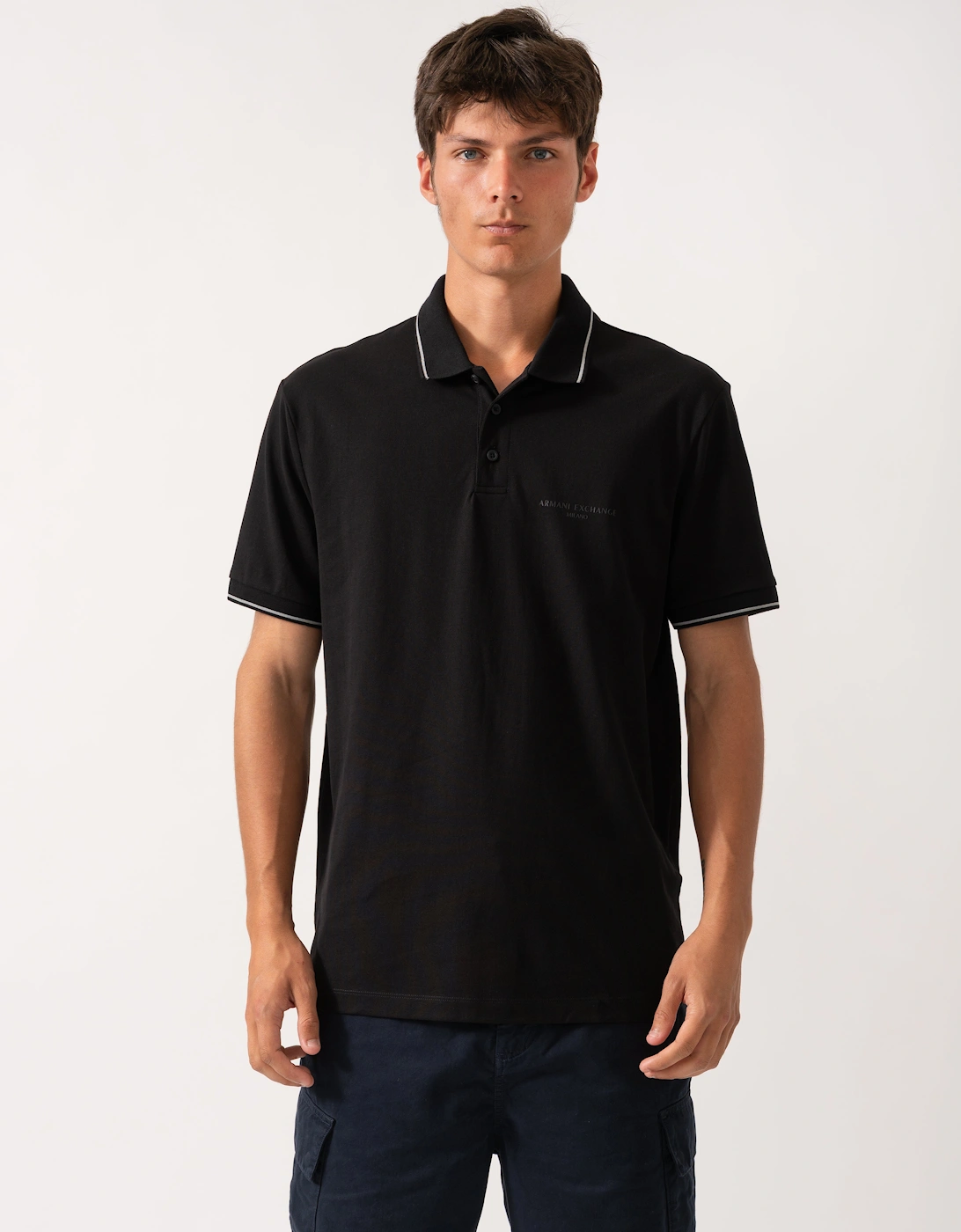 Armani Exchange Men's Black Regular Fit Mercerised Cotton Polo Shirt - Uc001 - : 42/Regular Xl