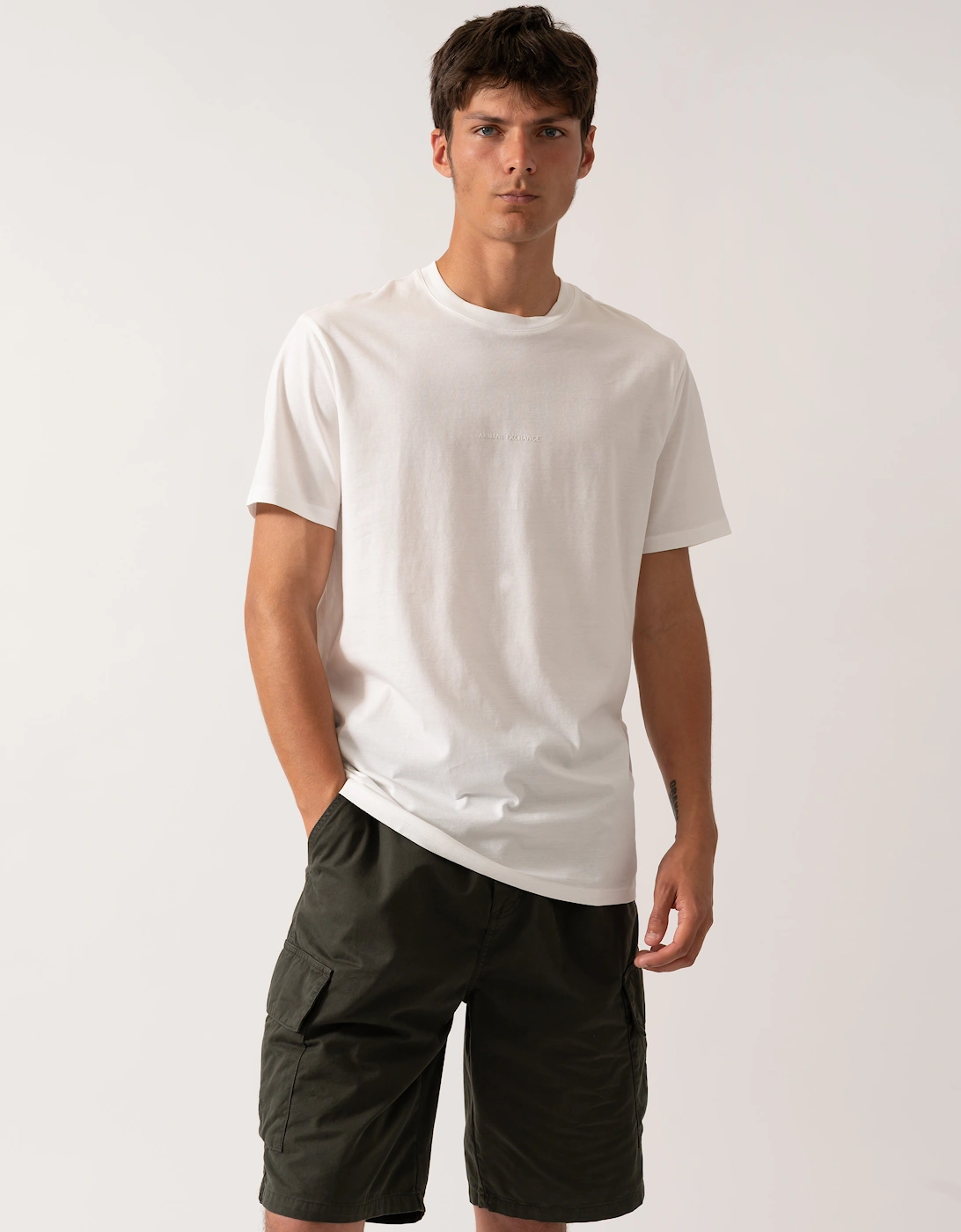 Armani Exchange Men's White Regular Fit Mercerised Cotton T-Shirt - Off U0009  42/Regular Xl