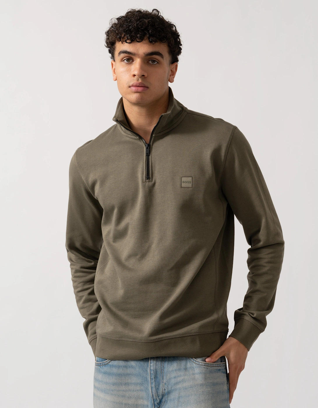 BOSS Orange Zetrust Mens 1/4 Zip Sweatshirt - Open Green 342, 2 of 1