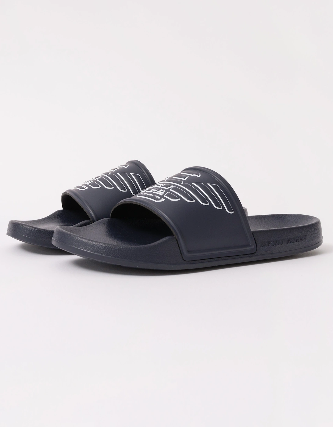 Men's Emporio Armani Mens Embossed Eagle Slides - Blue/White - Blue/Multi - Size: 9