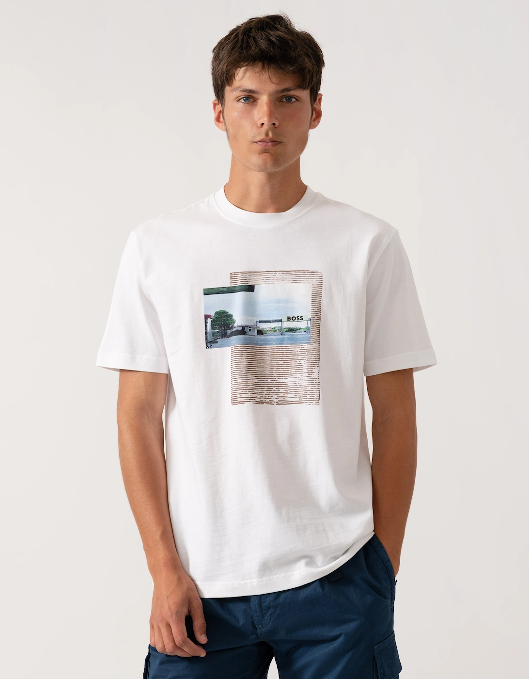 BOSS Orange Ontheway Mens Graphic Print T-Shirt - White 100, 5 of 4