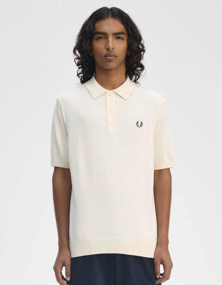 Mens Cotton Knitted Shirt - Ecru 560