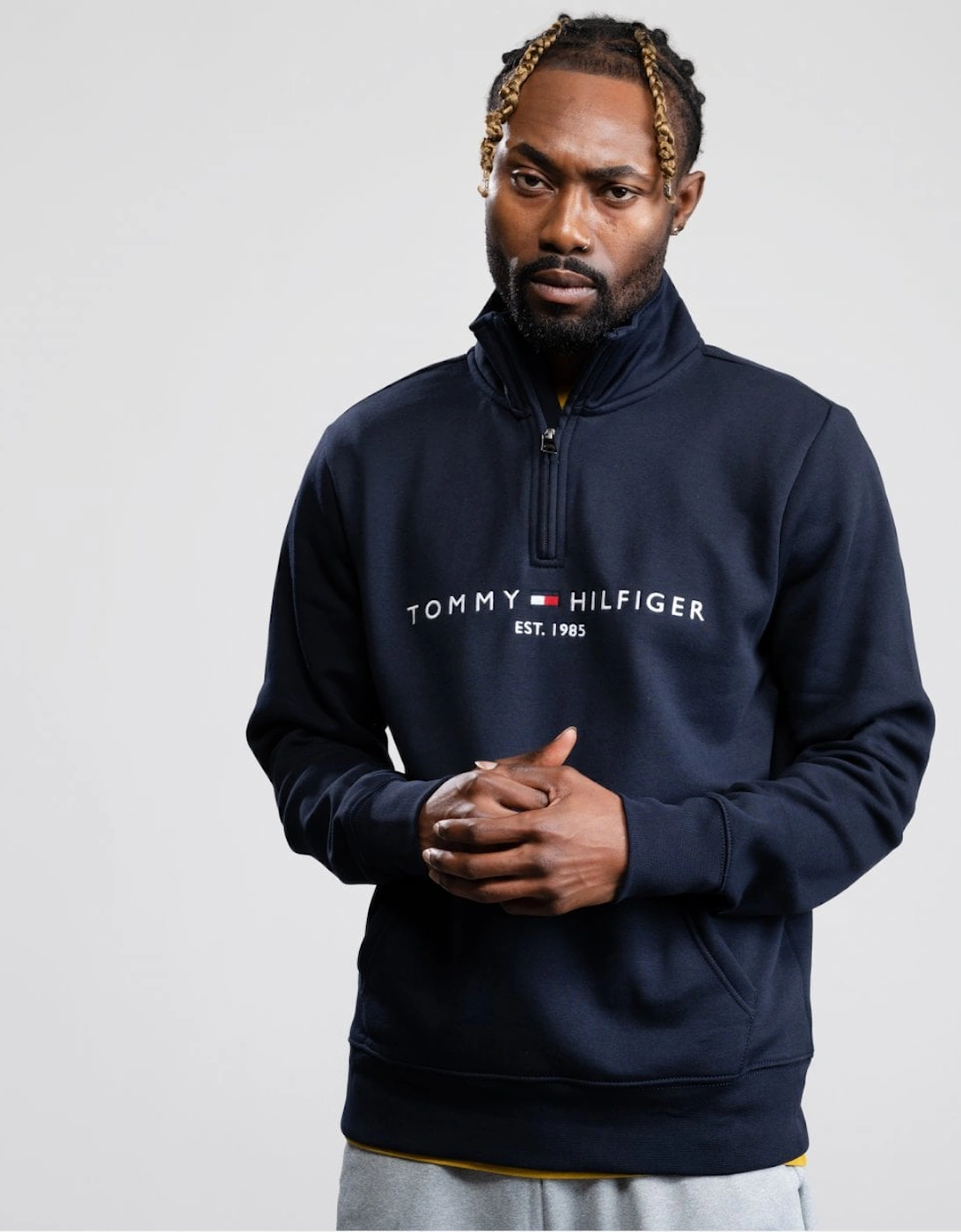 Men's Tommy Hilfiger Tommy Logo Mockneck Mens Sweatshirt - Desert Sky - Blue/Black - Size: 42