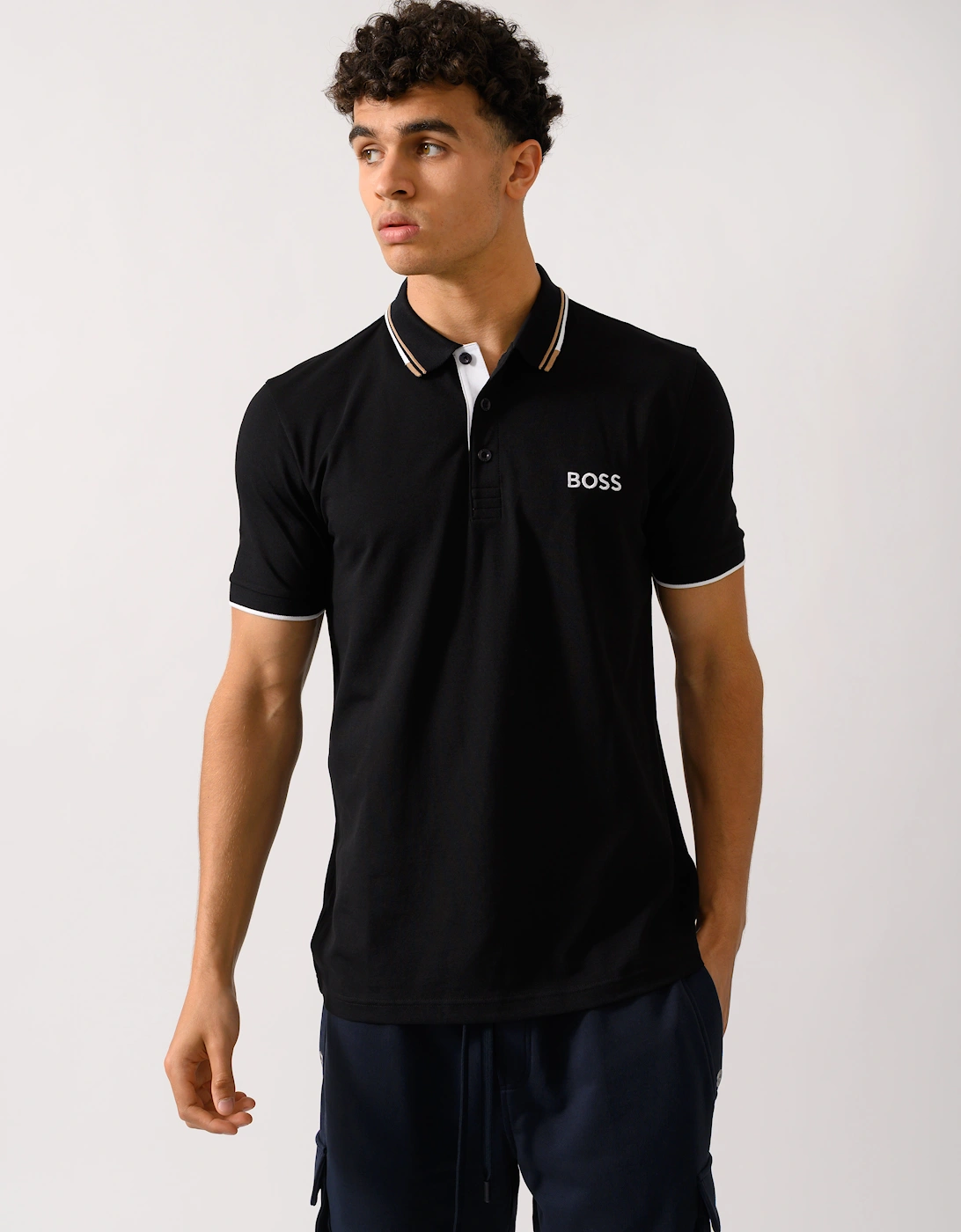 Hugo Boss Men's Black Boss Green Paddy Pro Cotton Blend Polo Shirt With Contrast Logos Nos - 002  40 L
