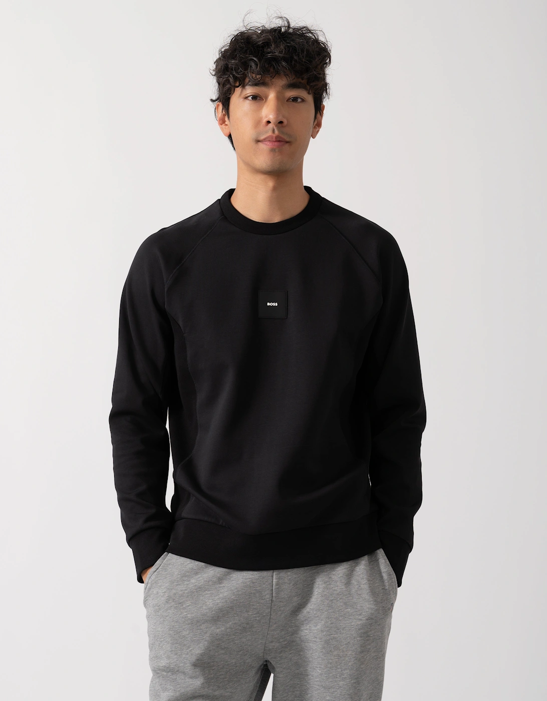 Men's BOSS Green Salbo Rib Mens Crew Neck Sweatshirt - Black 001 - Size: 38