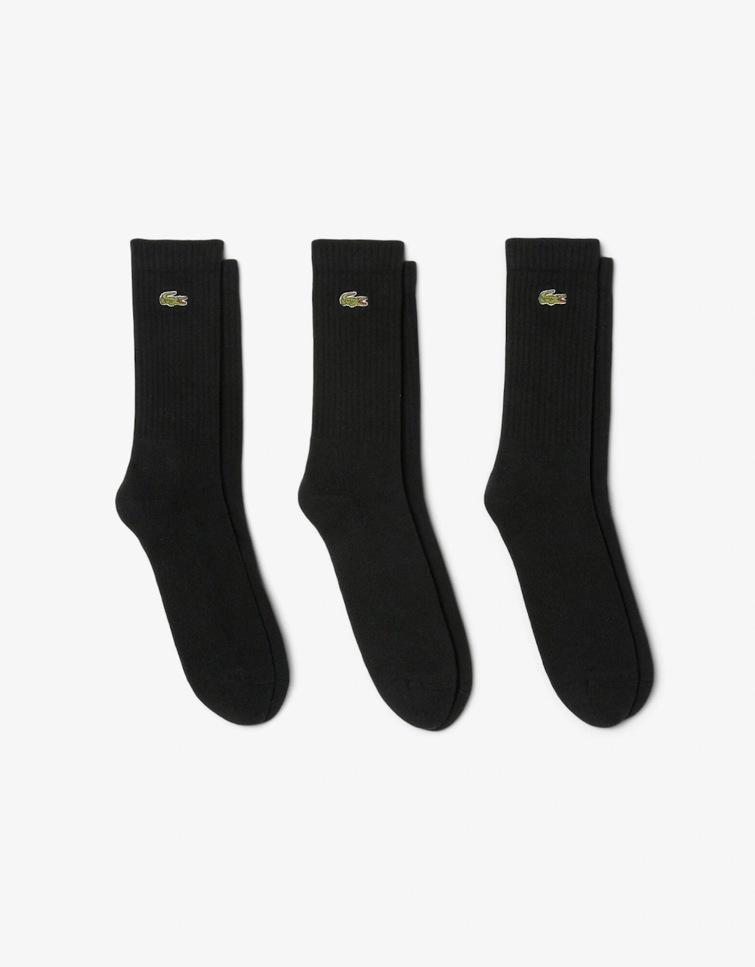 Lacoste Men's Black/Black/Black 3 Pack Sport High Cut Socks - /- 8Vm - Size: 6/6.5/7/7.5/8