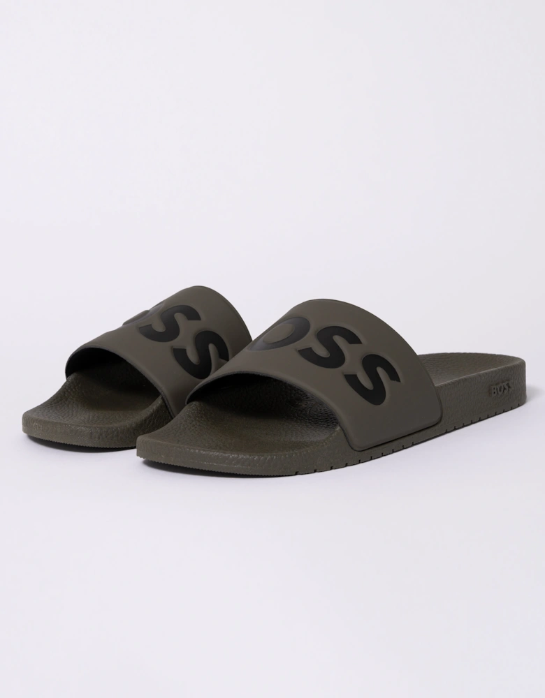 BOSS Orange Aryeh Mens Italian-Made Slides With Large Logo Detail - Medium Brown 210