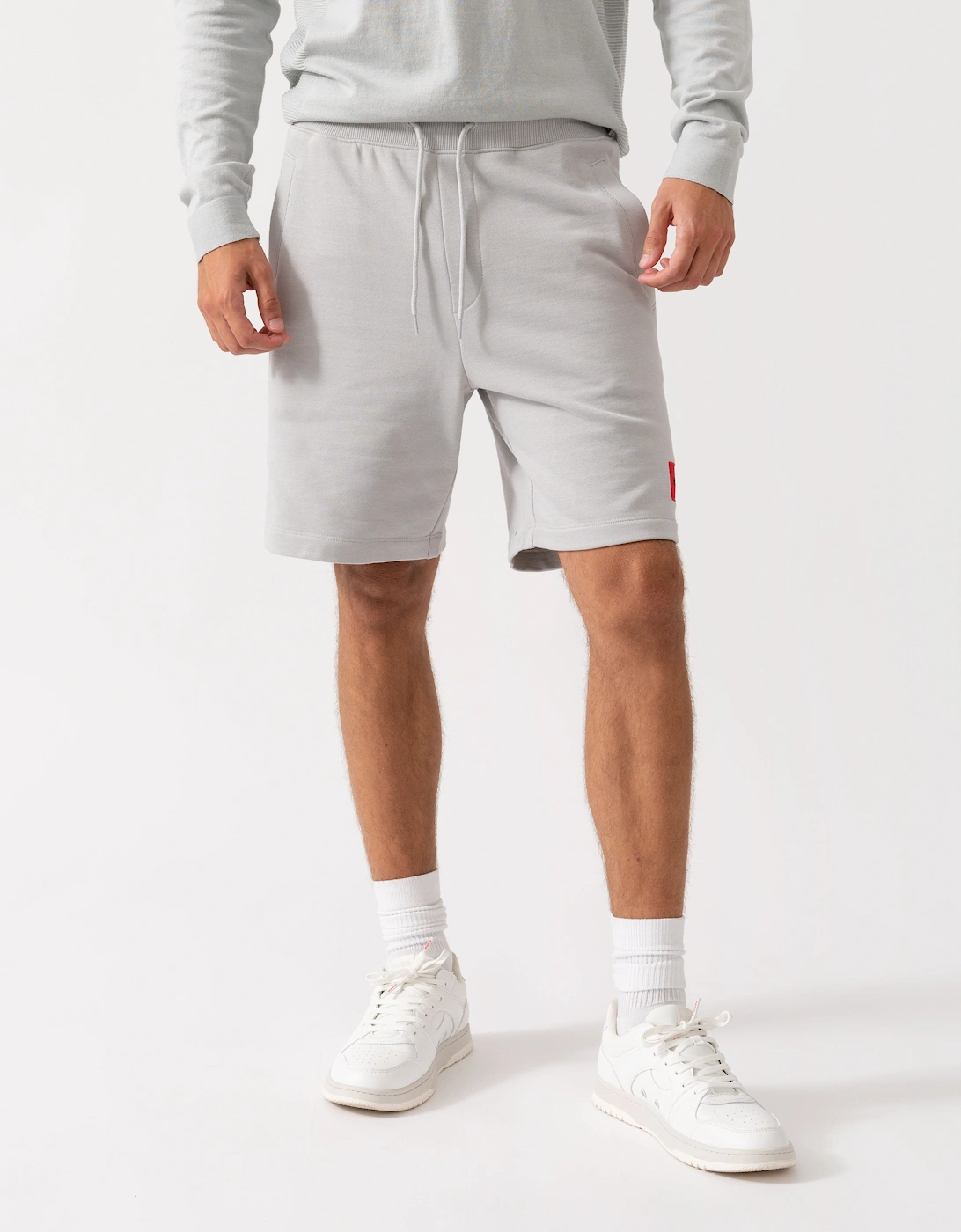 Men's HUGO Diz222 Mens Cotton Terry Shorts with Logo Label - Light/Pastel Grey 050 - Size: 37/36/32