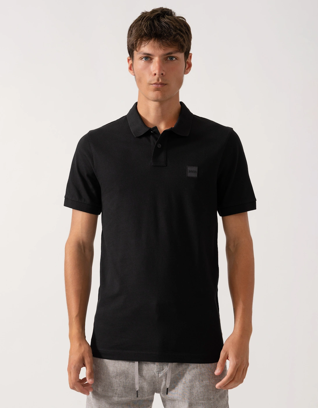 Hugo Boss Men's Black Boss Orange Passenger Stretch-Cotton Slim-Fit Polo Shirt With Logo Patch Nos - 001 - Size: M