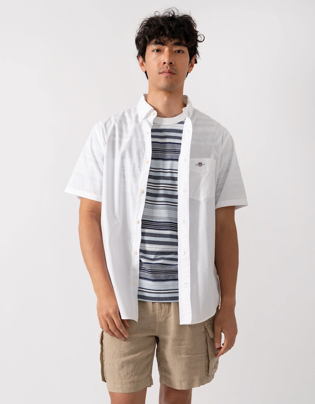 Men's GANT Mens Regular Fit Short Sleeve Poplin Shirt - 110 White - Size: 40/Regular