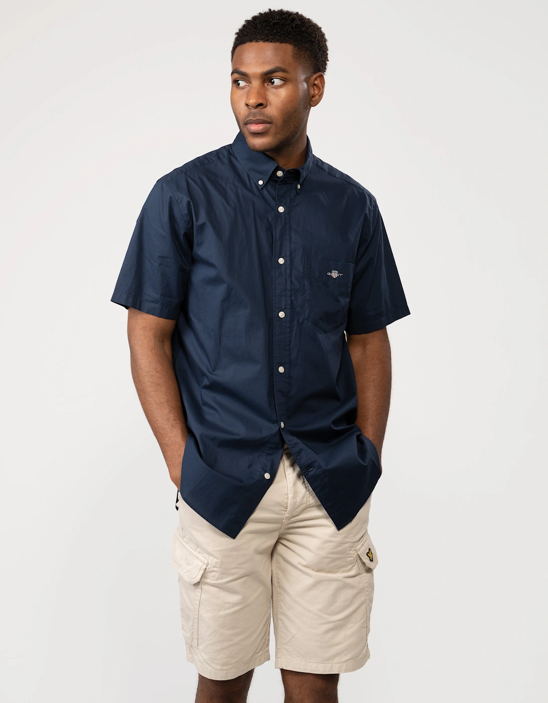 Men's GANT Mens Regular Fit Short Sleeve Poplin Shirt - 410 Marine - Navy - Size: 42/Regular