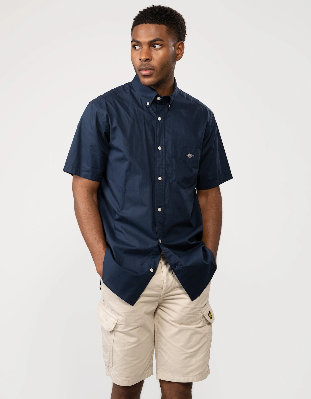 Mens Regular Fit Short Sleeve Poplin Shirt - 410 Marine, 6 of 5