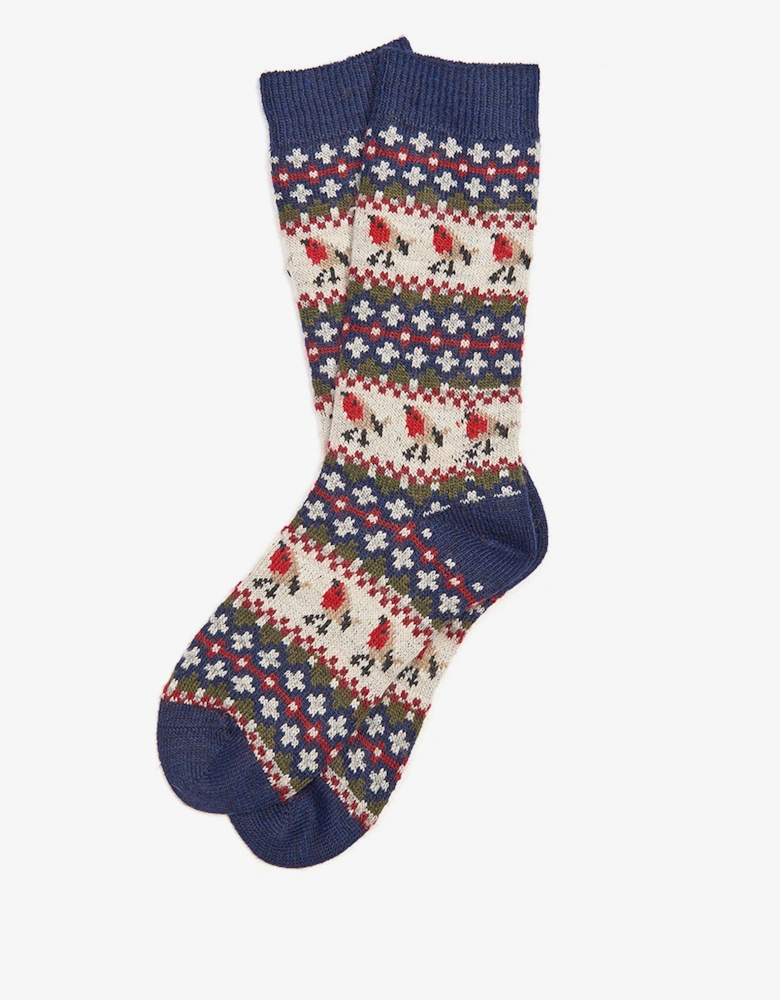 Robin Fair Isle Womens Socks - Navy
