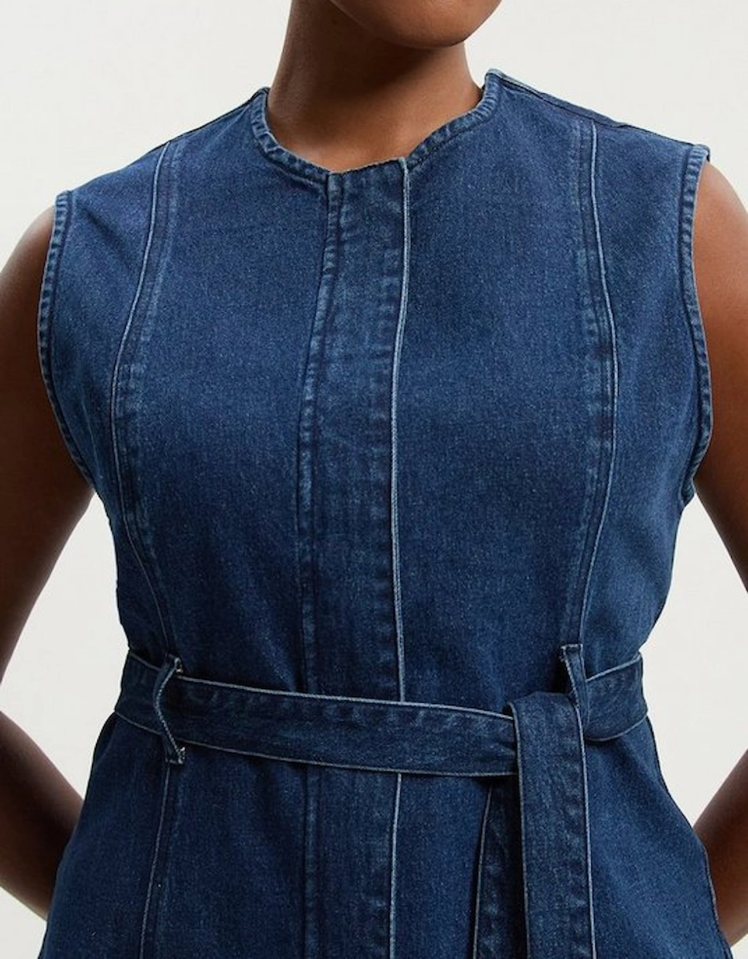 Plus Size Denim Sleeveless Belted Jacket