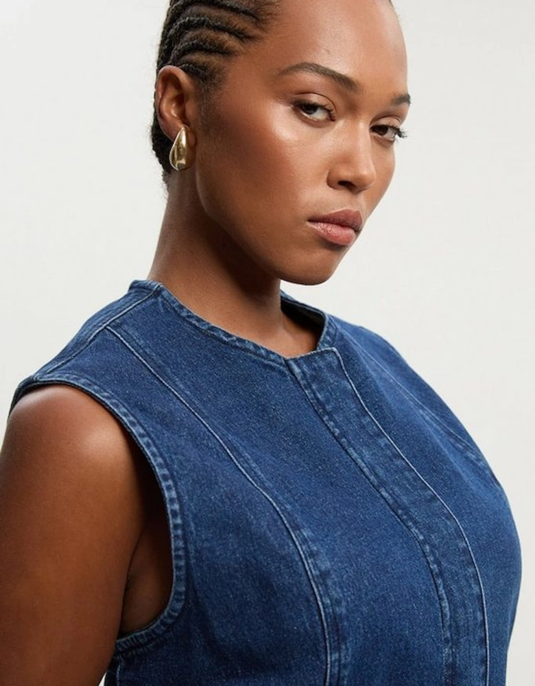 Plus Size Denim Sleeveless Belted Jacket