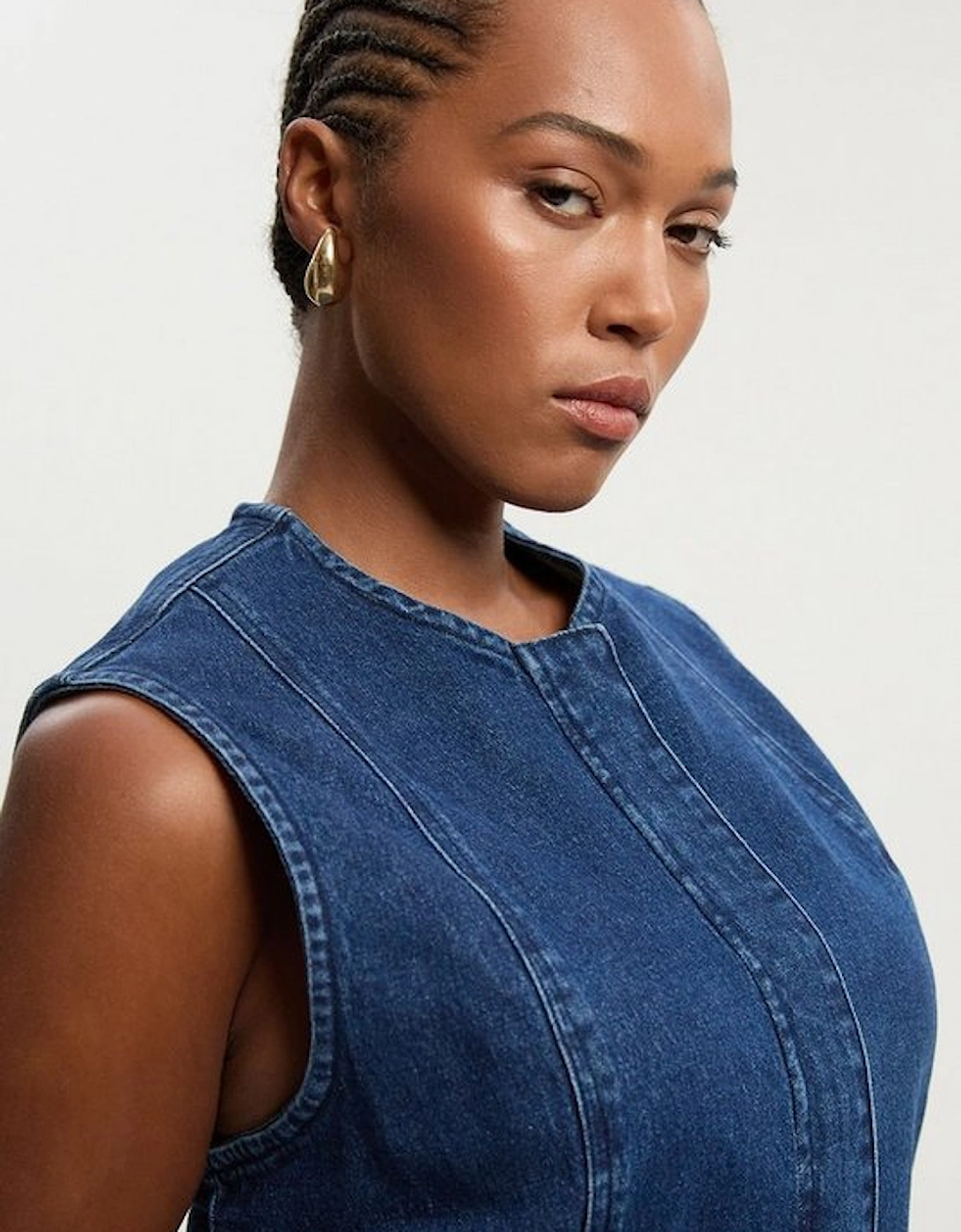 Plus Size Denim Sleeveless Belted Jacket