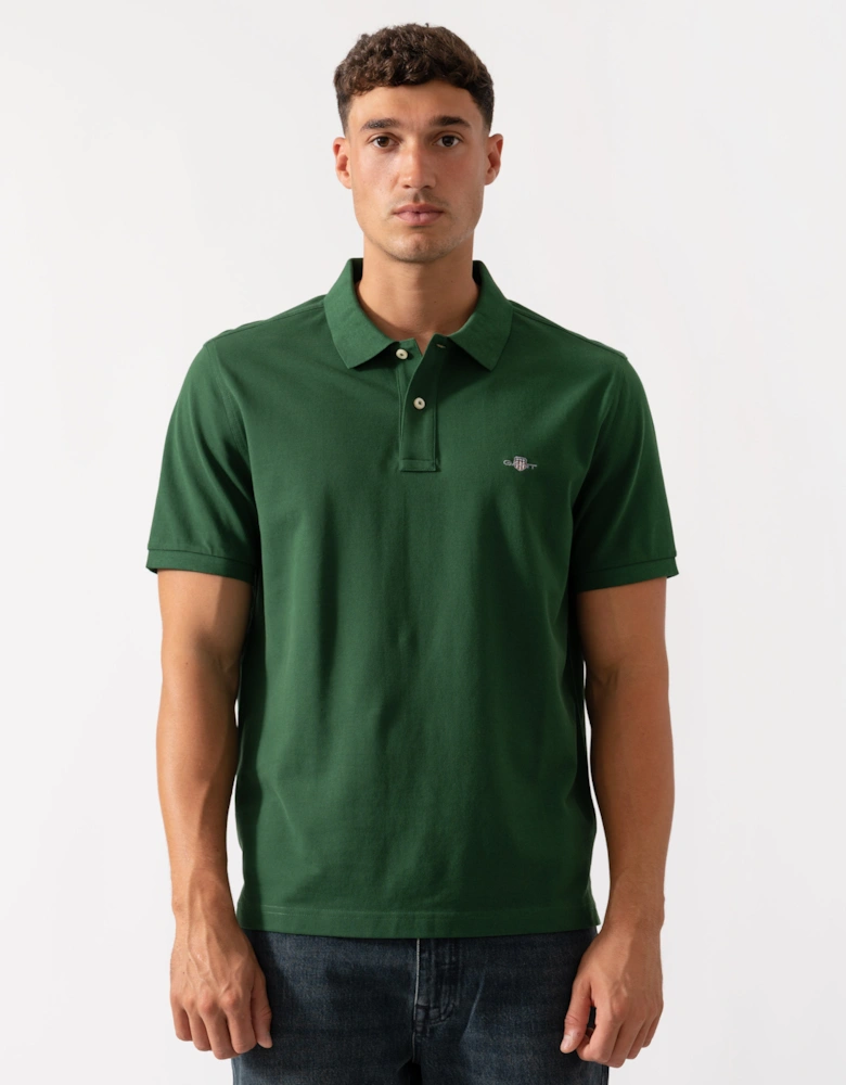 Mens Regular Fit Short Sleeve Shield Logo Pique Polo - 338 Forest Green