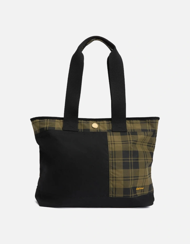 Mya Womens Patchwork Tote Bag - Black/Olive Check