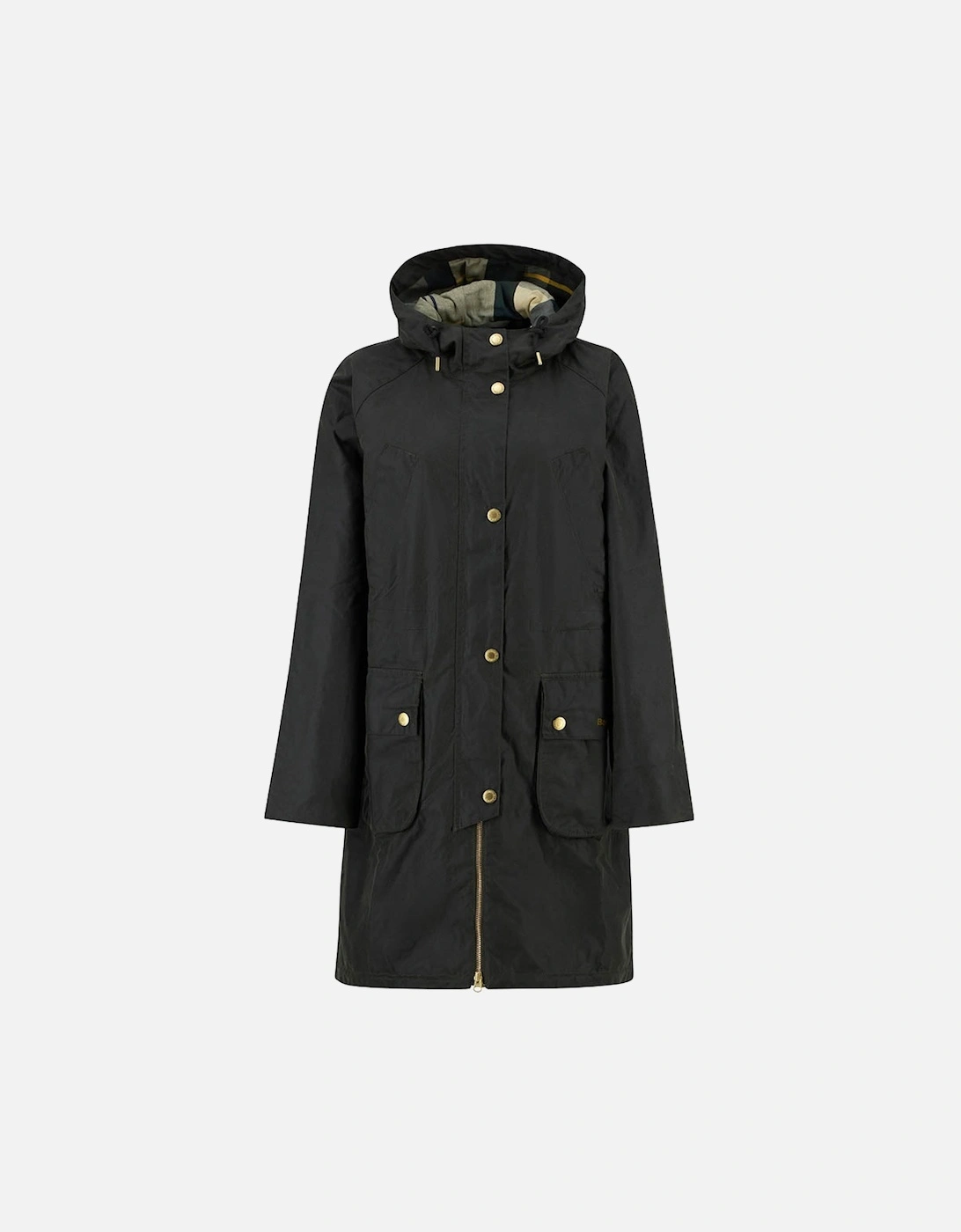 Women's Barbour Marcy Womens Wax Parka - Fern/Ancient Tartan - Black - Size: 16