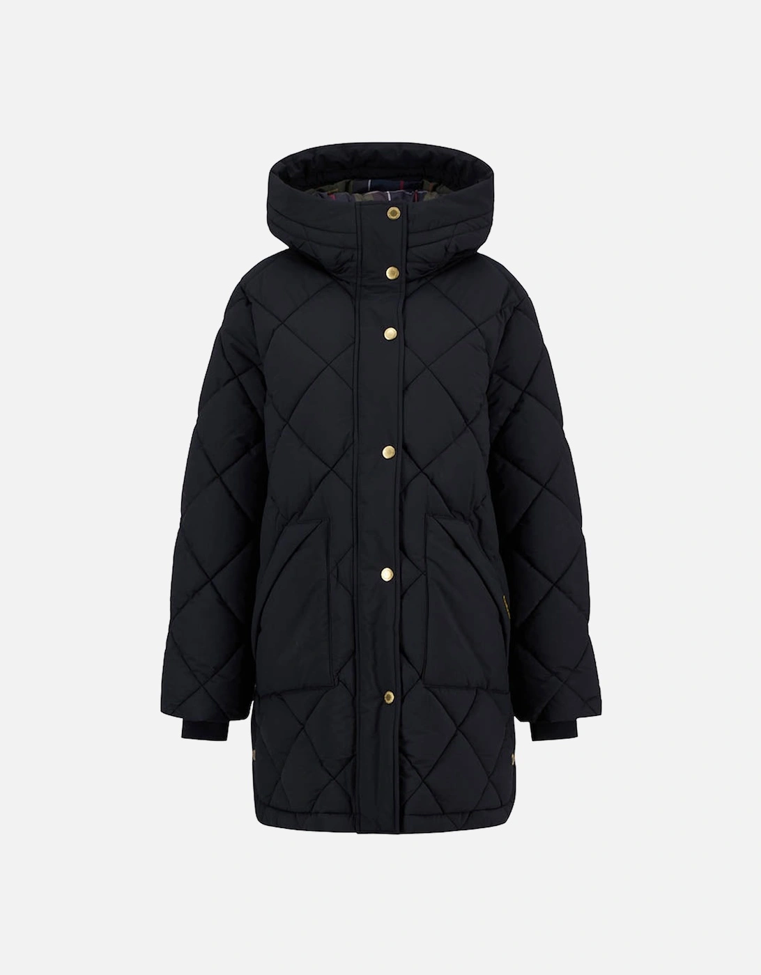 Women's Barbour Kailyn Womens Puffer Jacket - Black/Classic Tartan - Size: 12