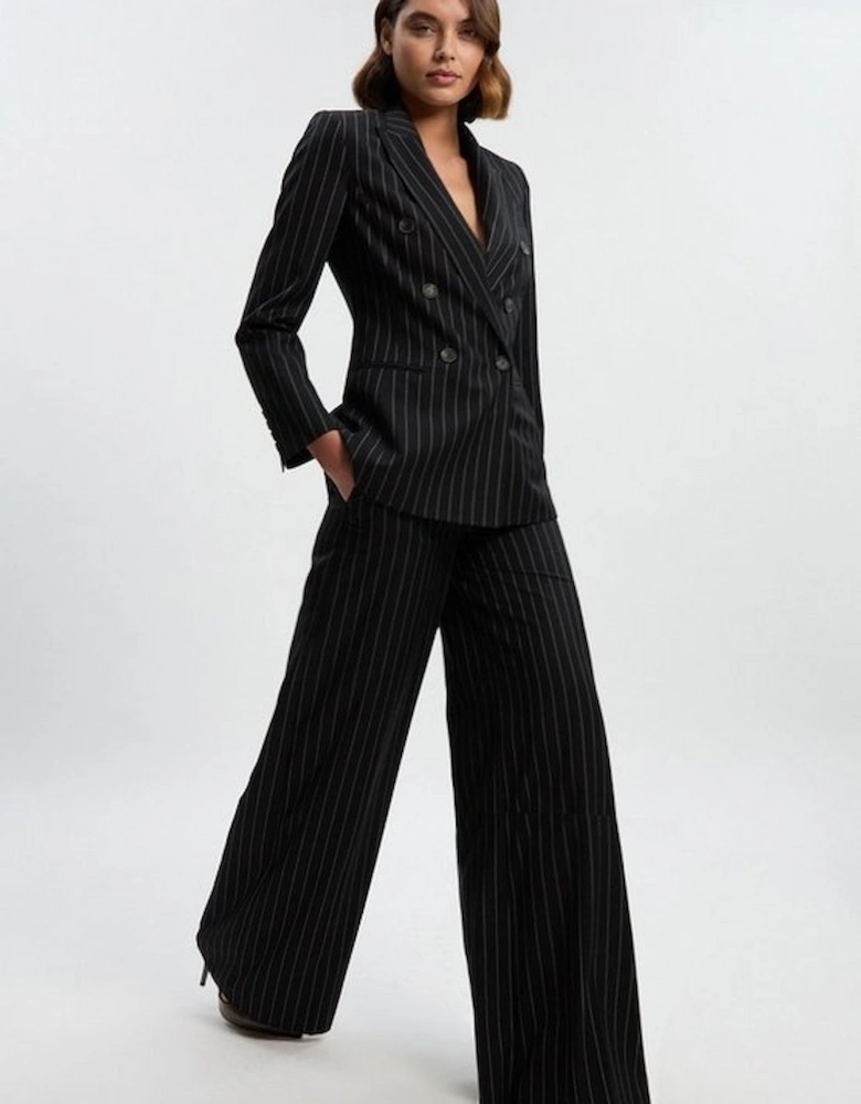 Petite Pinstripe Wide Leg Tailored Trouser
